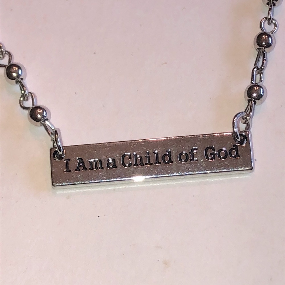 Inspirational "I Am a Child of God" Silver Tone Bar Necklace and Earrings Set
